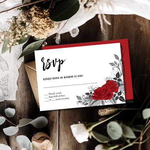 Romantic Red Roses RVSP Wedding Response Card