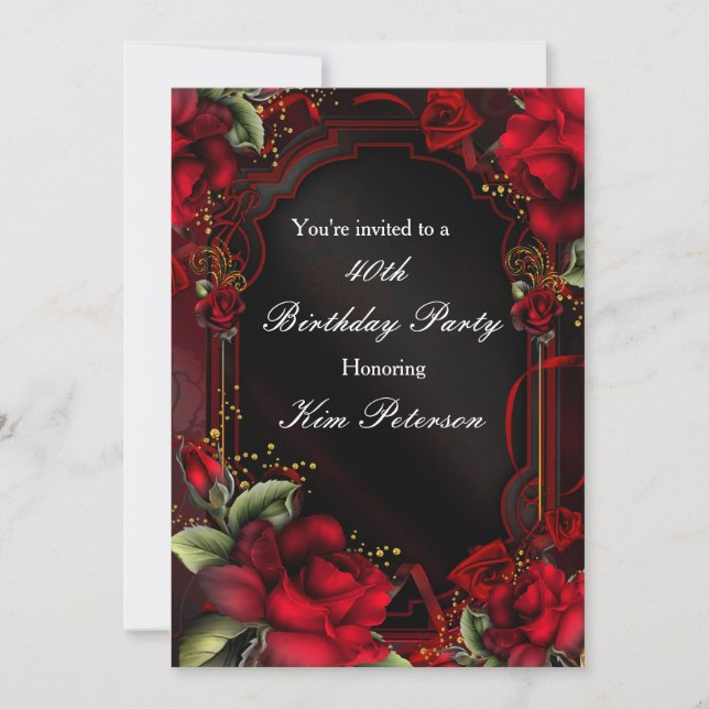 Romantic Red Roses Silk Birthday Party Invitation (Front)