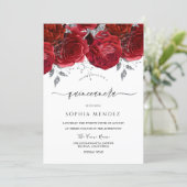Romantic Red Roses Silver Leaf Quinceanera Party   Invitation (Standing Front)