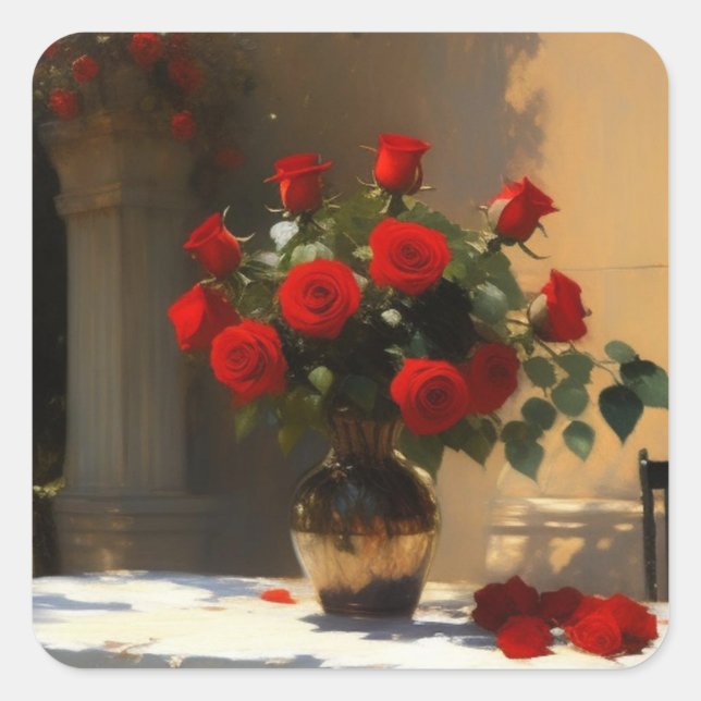 Romantic Red Roses Square Sticker (Front)