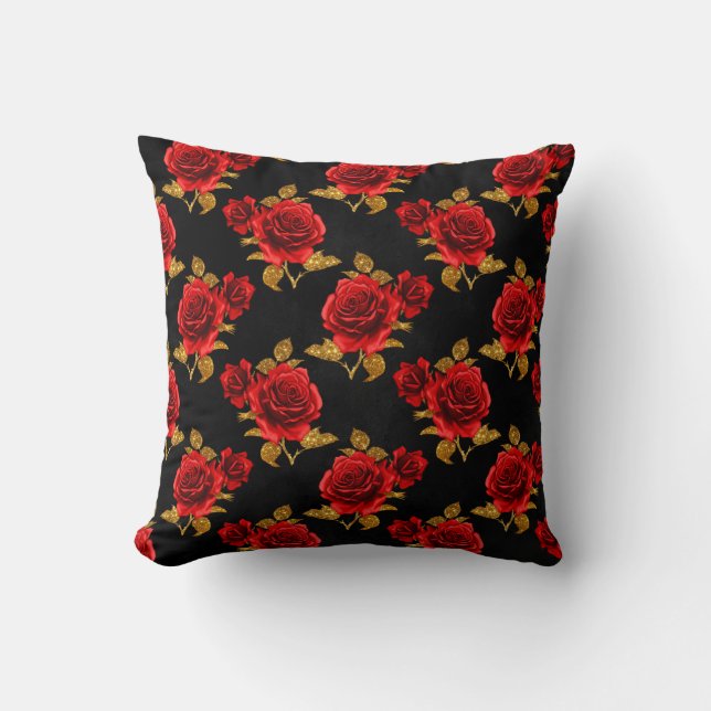 Romantic Red Roses Throw Pillow (Front)