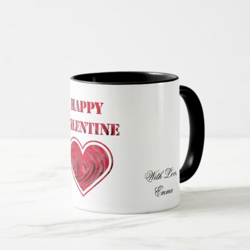 Romantic Red Roses Typography Happy Valentine Mug