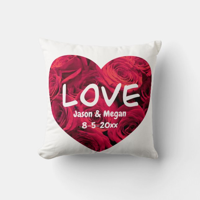 Romantic red roses Valentine heart, monogrammed Throw Pillow (Front)