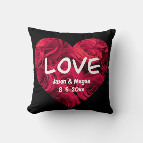 Romantic red roses Valentine heart monogrammed Throw Pillow