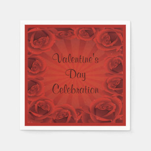 Romantic Red Roses Valentine's Day Celebration Paper Napkins