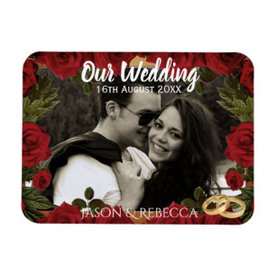 Romantic Red Roses Wedding Day Keepsake Photo Magnet