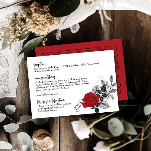 Romantic Red Roses Wedding Information Card