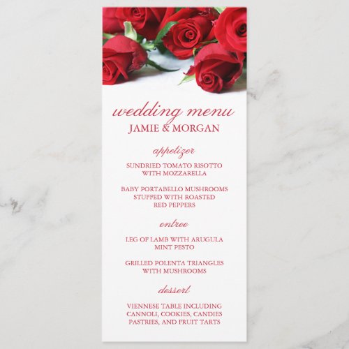 Romantic Red Roses Wedding Menu