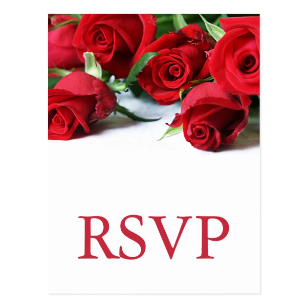 Romantic Red Roses Wedding RSVP Postcard