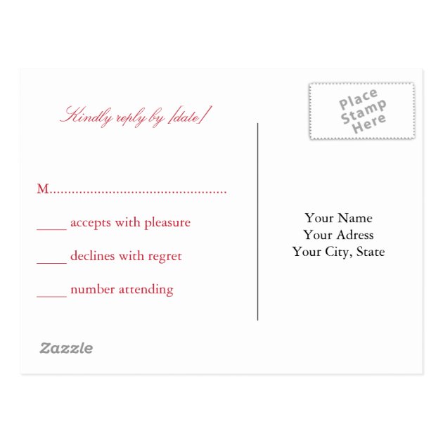 Romantic Red Roses Wedding RSVP Postcard