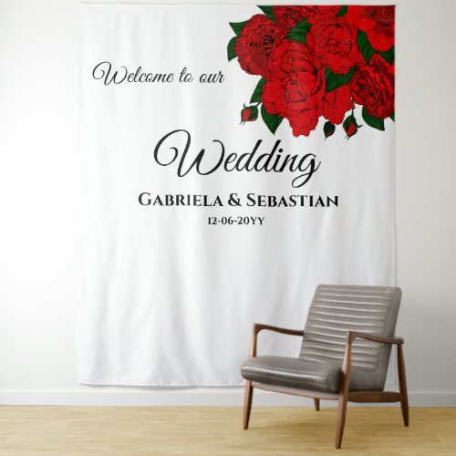 Romantic Red Roses  Wedding Wall Backdrop 