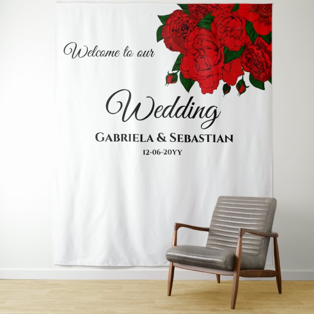 Romantic Red Roses  Wedding Wall Backdrop  (In Situ)