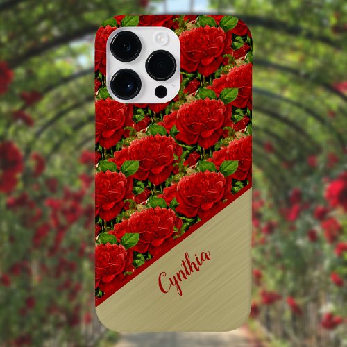 Romantic Red Roses with Gold Monogram Color Block Case_Mate iPhone 14 Pro Max Case