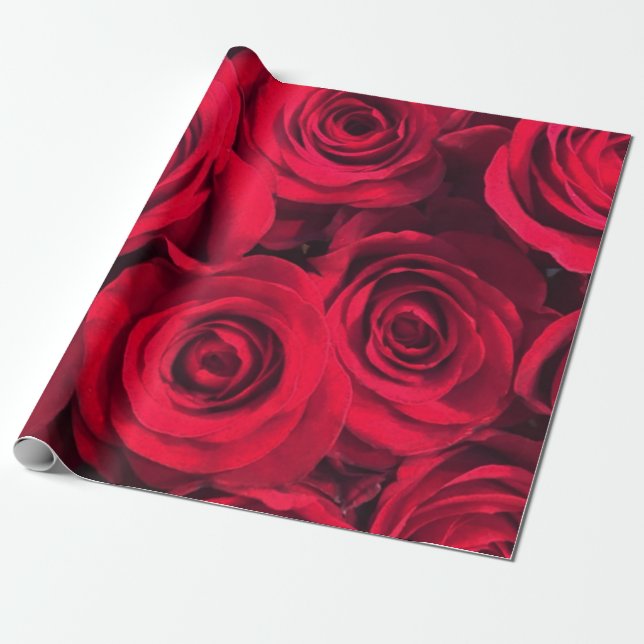 Romantic Red Roses Wrapping Paper (Unrolled)