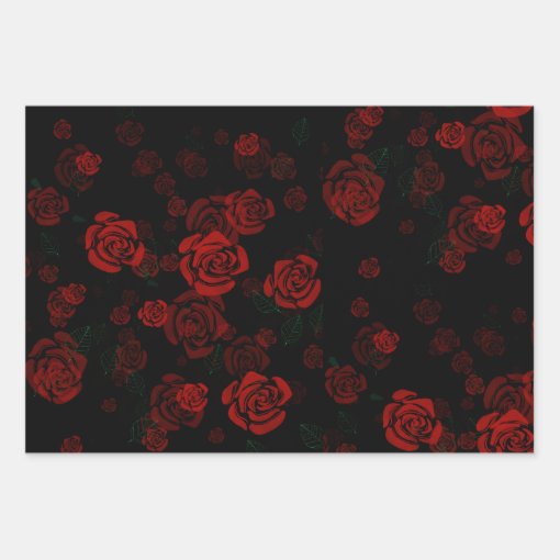 Romantic red roses wrapping paper sheets | Zazzle