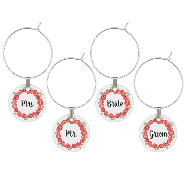 Romantic red roses wreath wedding bride groom wine charm (Staggered)