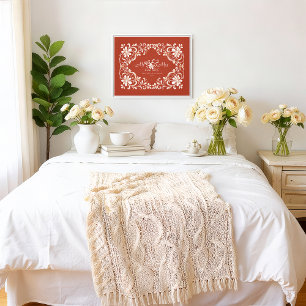 Romantic Red Rust Floral  Mr & Mrs Wedding Canvas Print