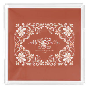 Romantic Red Rust Mr & Mrs Acrylic Wedding Tray