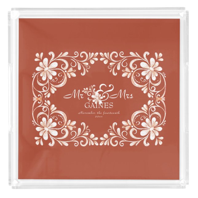 Romantic Red Rust Mr & Mrs Acrylic Wedding Tray (Front)