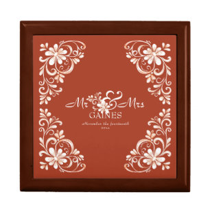 Romantic Red Rust Mr & Mrs Floral  Gift Box