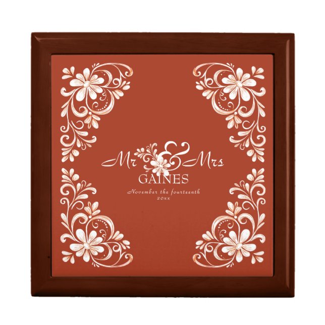 Romantic Red Rust Mr & Mrs Floral  Gift Box (Front)