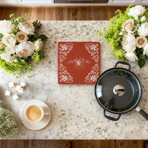 Romantic Red Rust Mr & Mrs Floral Wedding  Trivet