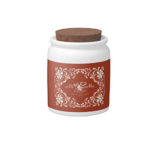 Romantic Red Rust Mr & Mrs Wedding Candy Jar