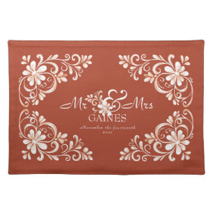 Romantic Red Rust Shabby Chic Mr Mrs Newlywed Cloth Placemat