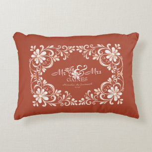 Romantic Red Rust Shabby Chic Mr Mrs Wedding Accent Pillow