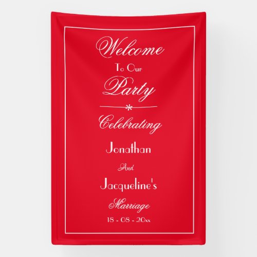 Romantic red script wedding welcome photo backdrop banner
