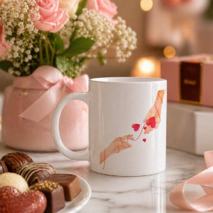 "Romantic Red String of Fate Hands & Hearts – Eter Giant Coffee Mug