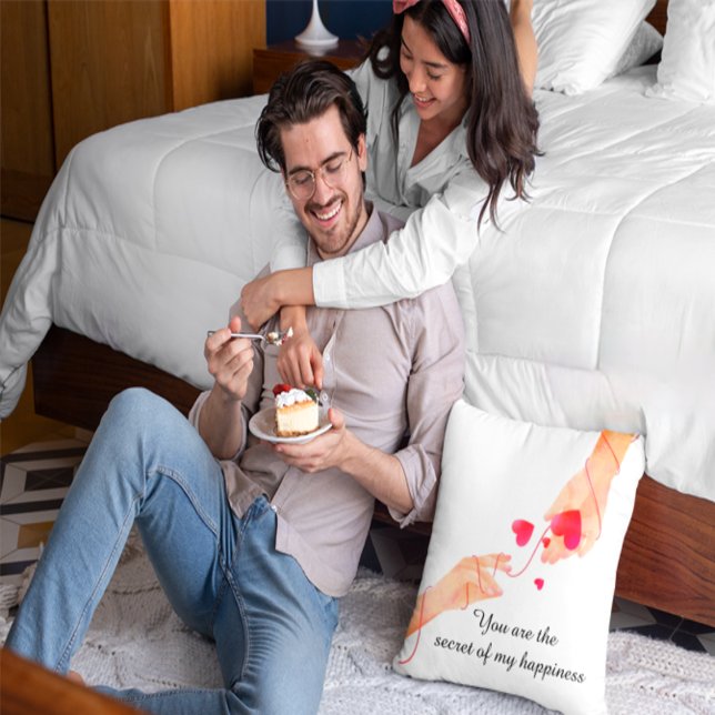 "Romantic Red String of Fate Hands & Hearts – Eter Throw Pillow (Creator Uploaded)