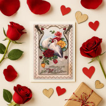 Romantic Red Vintage Dove Rose Valentine