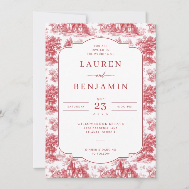 Romantic Red Vintage House Illustration Invitation (Front)