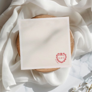 Romantic Red Vintage Monogram Crest Wedding Napkins