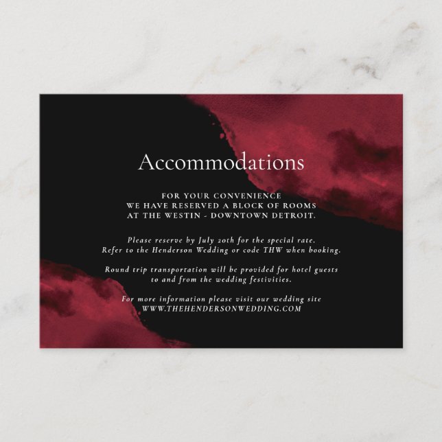Romantic Red Watercolor Accommodations Enclosure Card (Front)