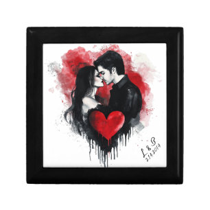 Romantic Red Watercolor Couple Jewelry Box