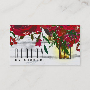 Romantic Red Watercolor Roses & Lantern Rustic Business Card