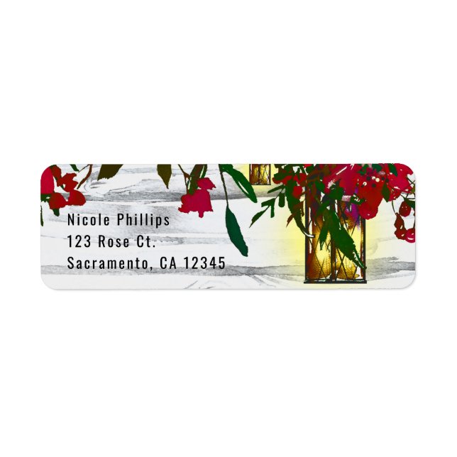 Romantic Red Watercolor Roses & Lantern Wedding Label (Front)