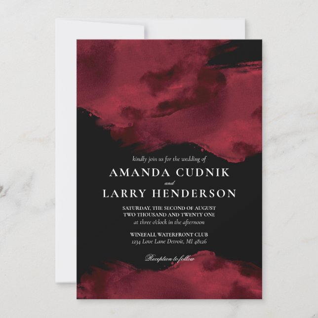 Romantic Red Watercolor Wedding Invitation (Front)