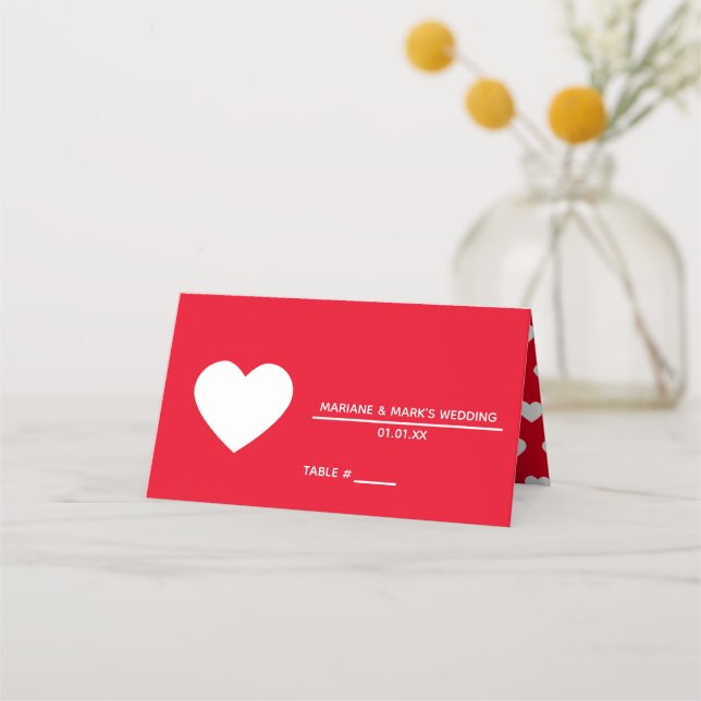 Romantic Red Wedding Logo Heart Pattern Place Card (Front)