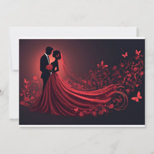 Romantic Red Wedding Silhouette of Bride and Groom Invitation