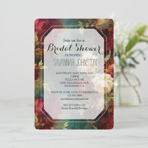 Romantic Red White Flowers Bridal Shower Invitation