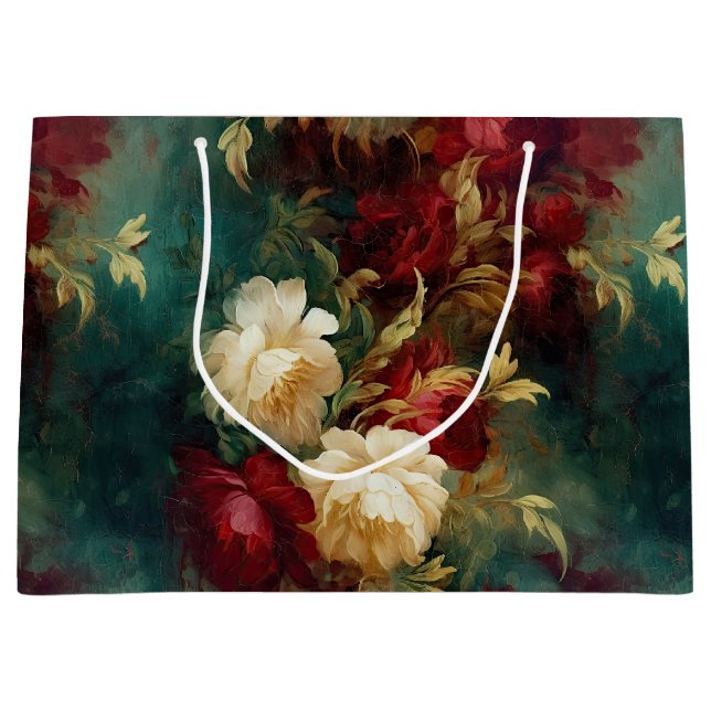 Romantic Red White Flowers Bridal Shower Wedding Large Gift Bag (Front)