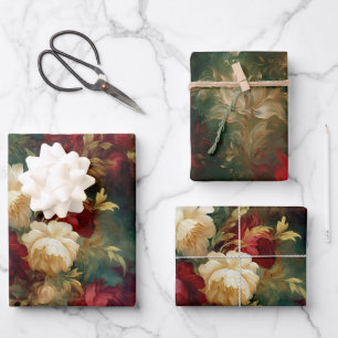 Romantic Red White Flowers Bridal Shower Wedding Wrapping Paper Sheets