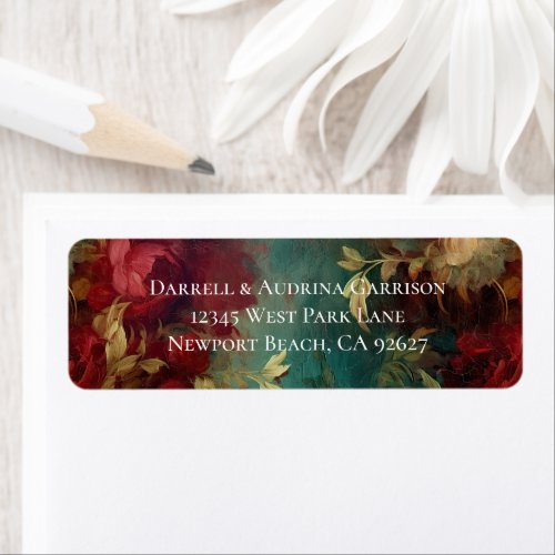 Romantic Red White Flowers Wedding Label