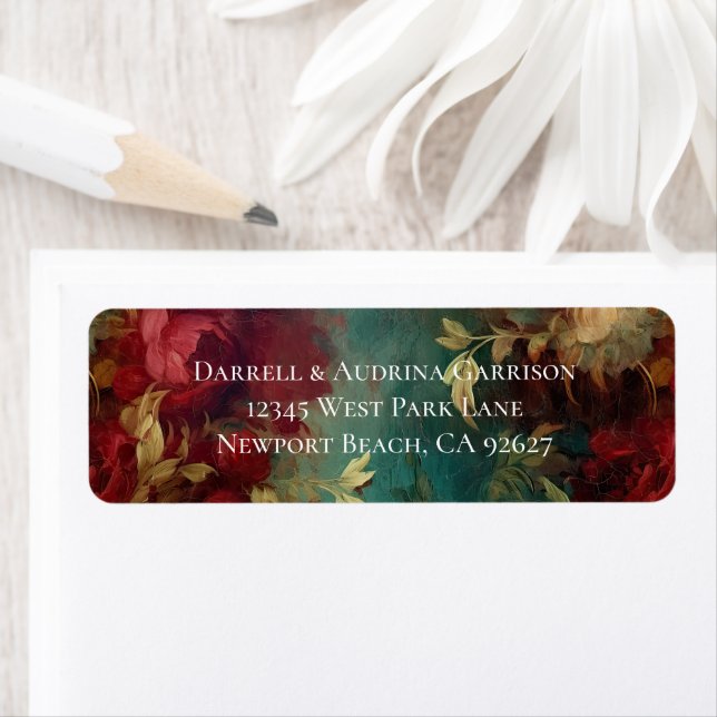 Romantic Red White Flowers Wedding Label (Insitu)