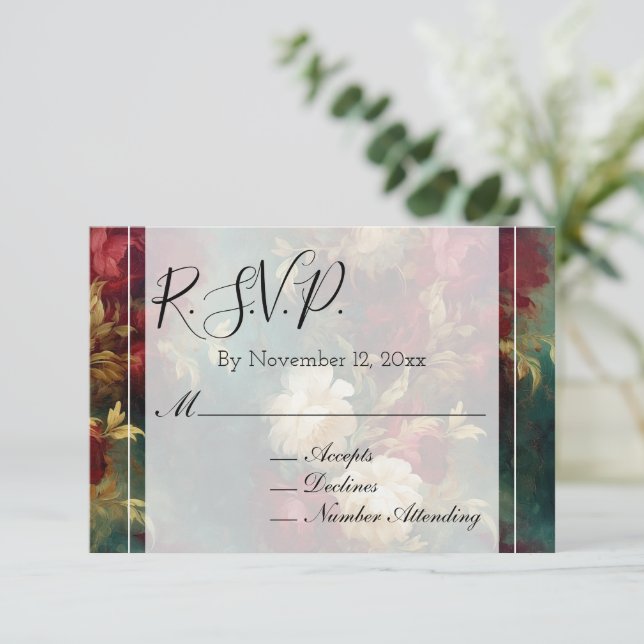 Romantic Red White Flowers Wedding RSVP Enclosure Card (Standing Front)