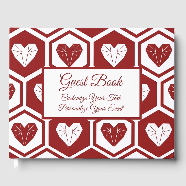 Romantic Red White Glass Hearts Pattern Guest Book (Front)