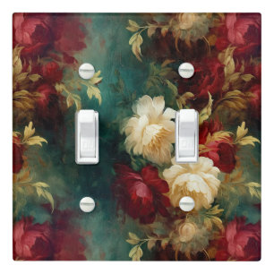 Romantic Red White Green Flowers Light Switch Cover